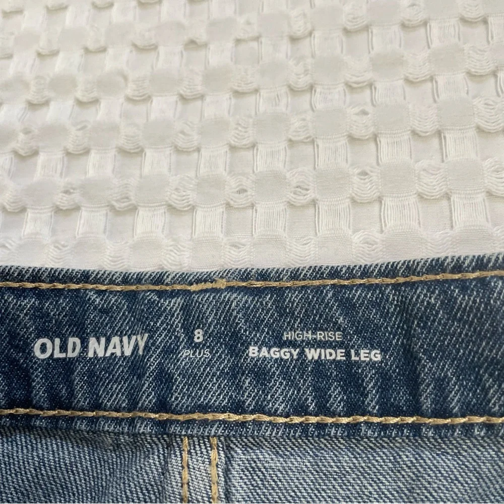 New Old Navy Baggy Wide Leg Jeans 8 Plus‎ Girls Skater High Rise Adj Waist